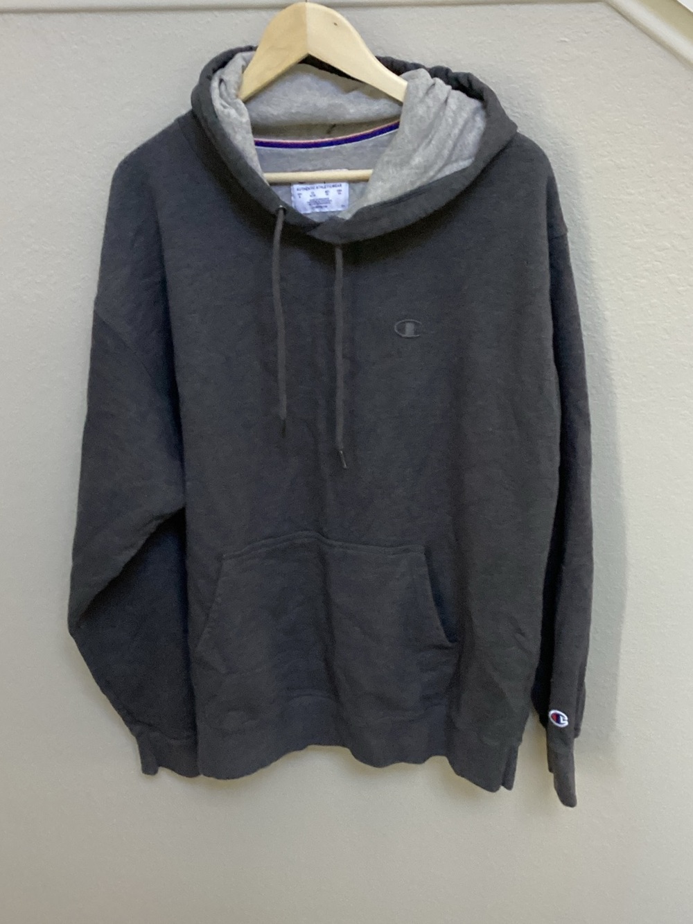 Champion Charcoal Gray Hooded Pullover with Light Gray Liner